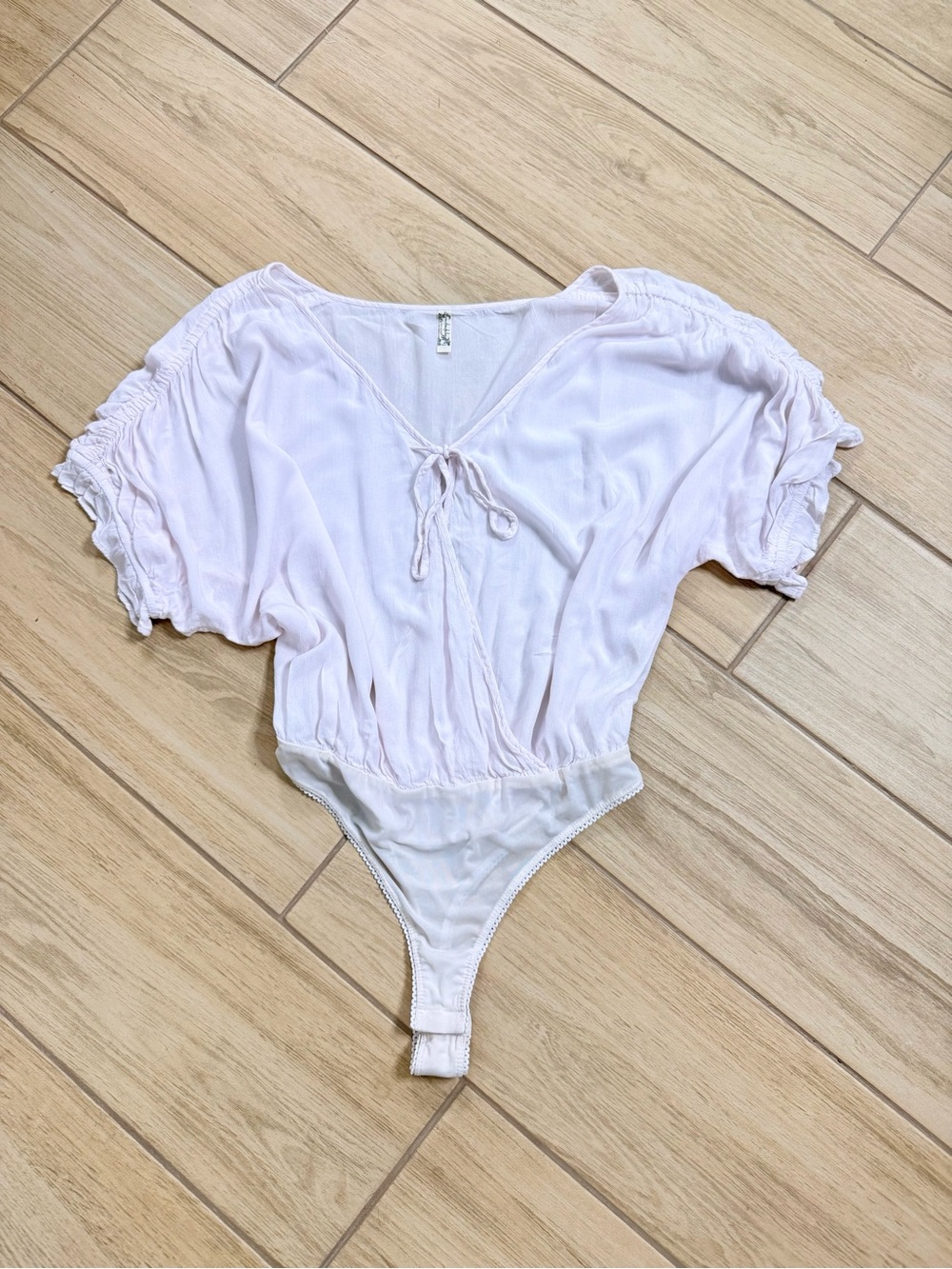 Free People Cleo Ruched Wrap Bodysuit Lavender Boho Surplice Size M